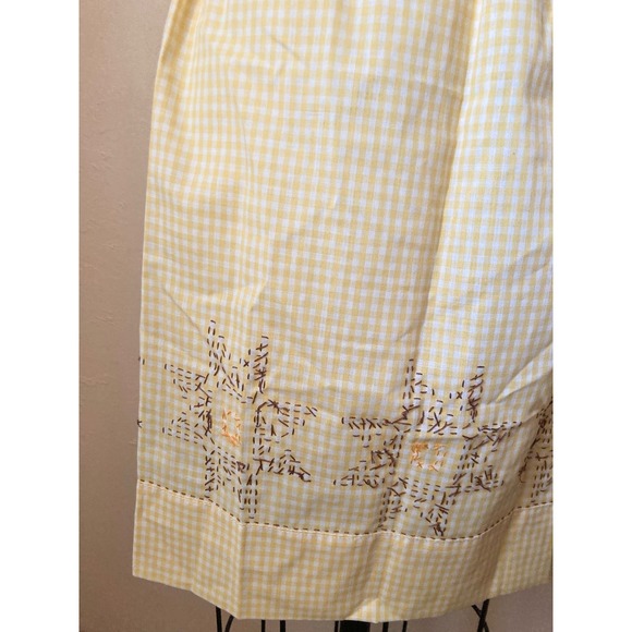 Vintage Handmade Apron Yellow Checkered Star Embroidered - Picture 3 of 4